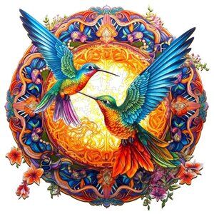 Mandala & Hummingbirds wooden jigsaw puzzle